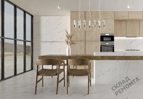 Фото Керамогранит матовый Steppe Ceramics Statuario White белый 600*600*9,5 – купить в Сочи: цена, описание, фото. Интернет-магазин 5
